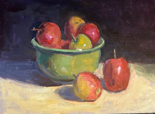 Apples with Green Bowl (12 Inches x 16 Inches)