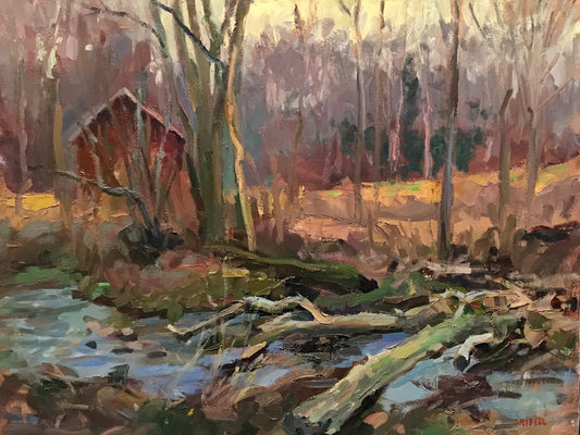 Barn and Brook in November (16 x 20 Inches)