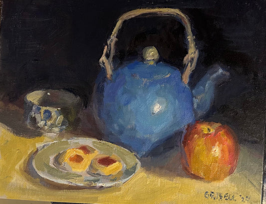 Blue Teapot and Cookies (11 x 14 Inches)