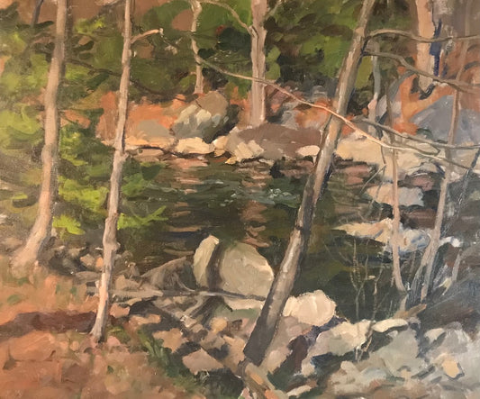Brook, Trees, and Rocks (20 x 24 Inches)