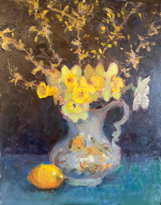 Daffodils in Painted Pitcher (20 x 16 Inches)