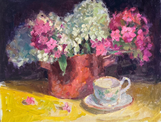 “Hydrangeas and Teacup” (16 x 20 Inches)