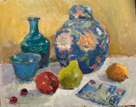 Painted Jar and Fruit (16 x 20 Inches)