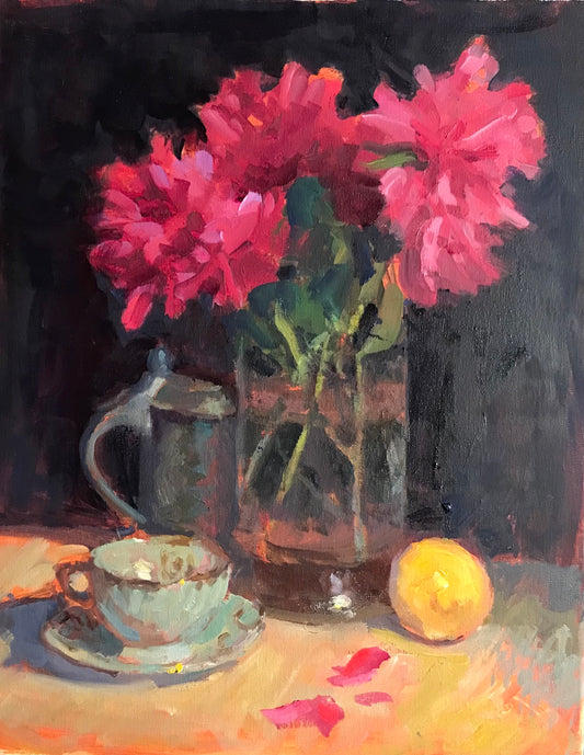 Peonies and Teacup (20 x 16 Inches)