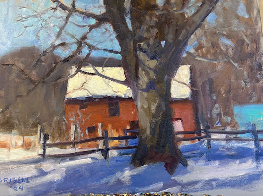 Tree and Barn in Kent (12 x 16 Inches)