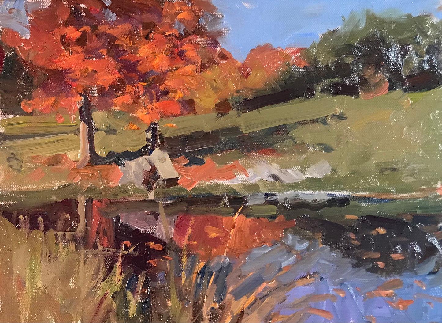Tree and Pond, Bridgewater (9 x 12 Inches)