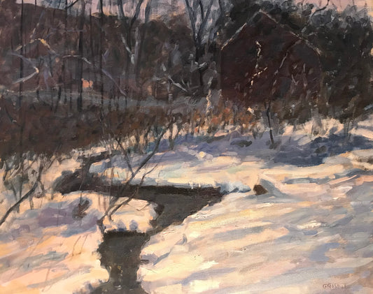 Winter Brook and Barn (20 x 24 Inches)