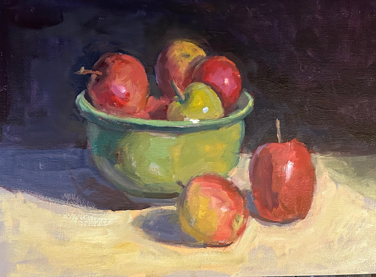 Apples with Green Bowl (12 Inches x 16 Inches)