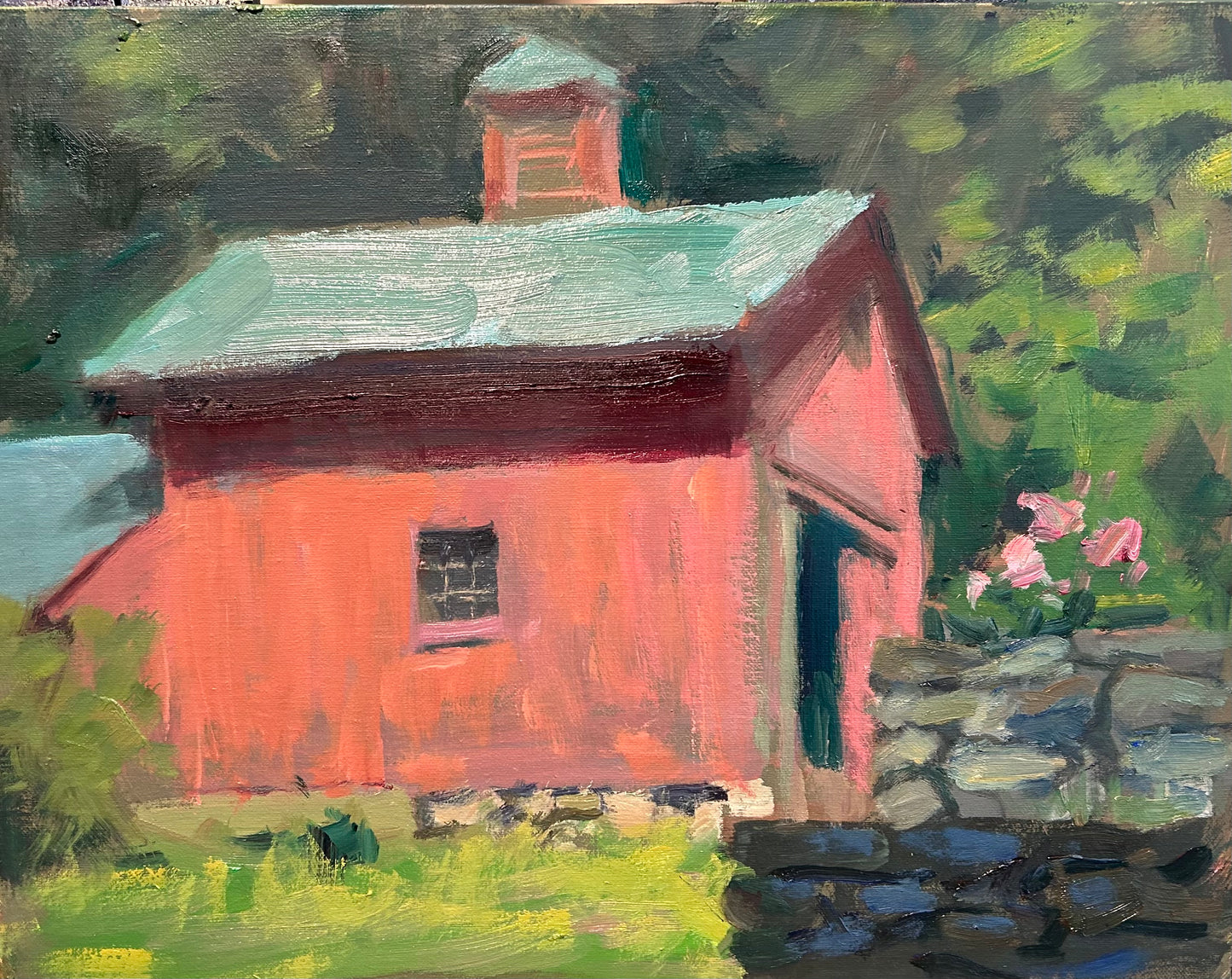 Barn, Stone Wall and Peonies (11 x 14 Inches)