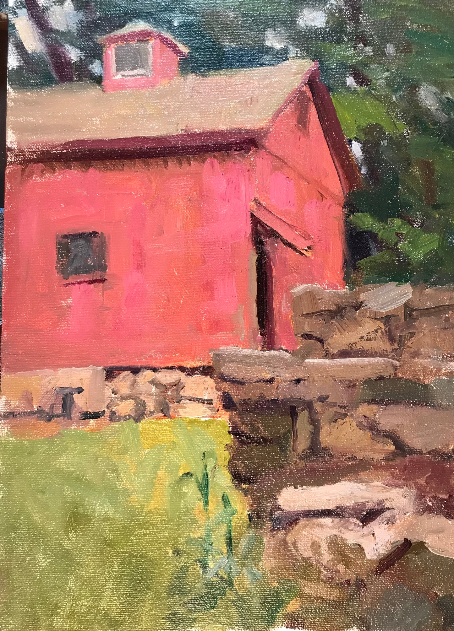 Barn and Stone Wall (16 x 12 Inches)