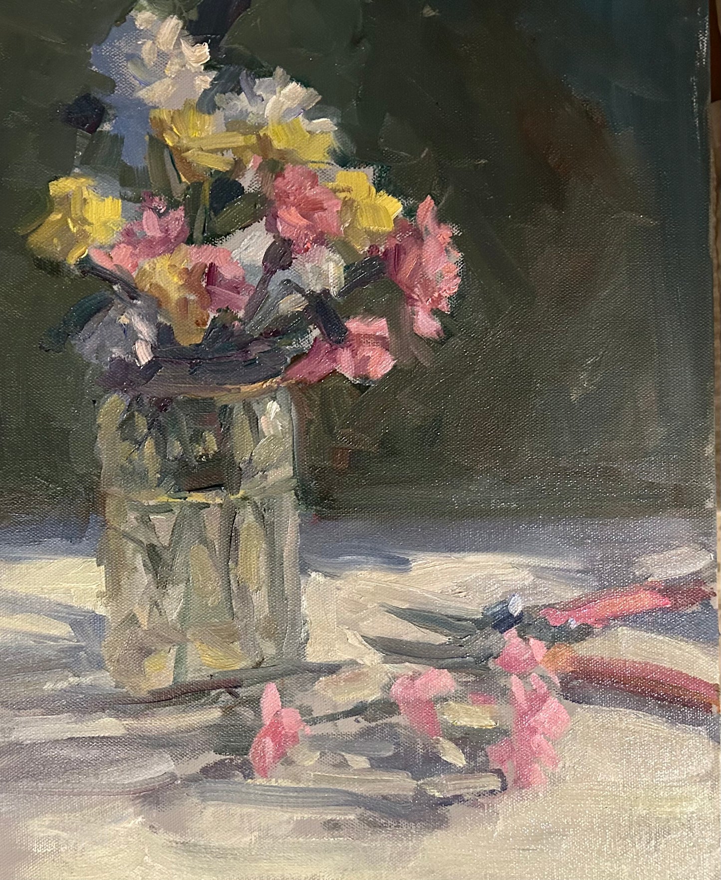 Carnations in Glass Jar (16 x 12 Inches)