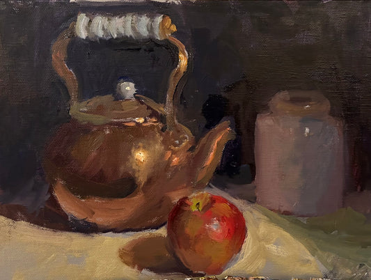 Copper Teakettle and Apple (9 x 12 Inches)