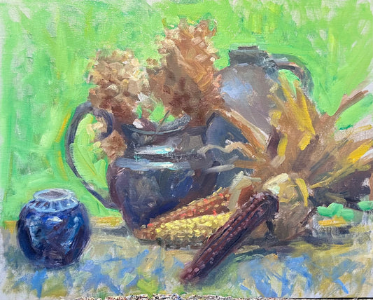 Dried Hydrangeas and Indian Corn (16 x 20 Inches)