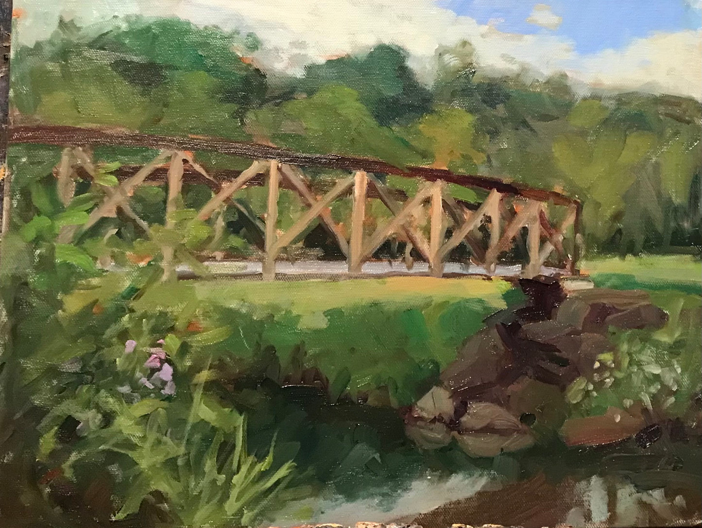 Footbridge at Kent Falls (12 x 16 Inches)