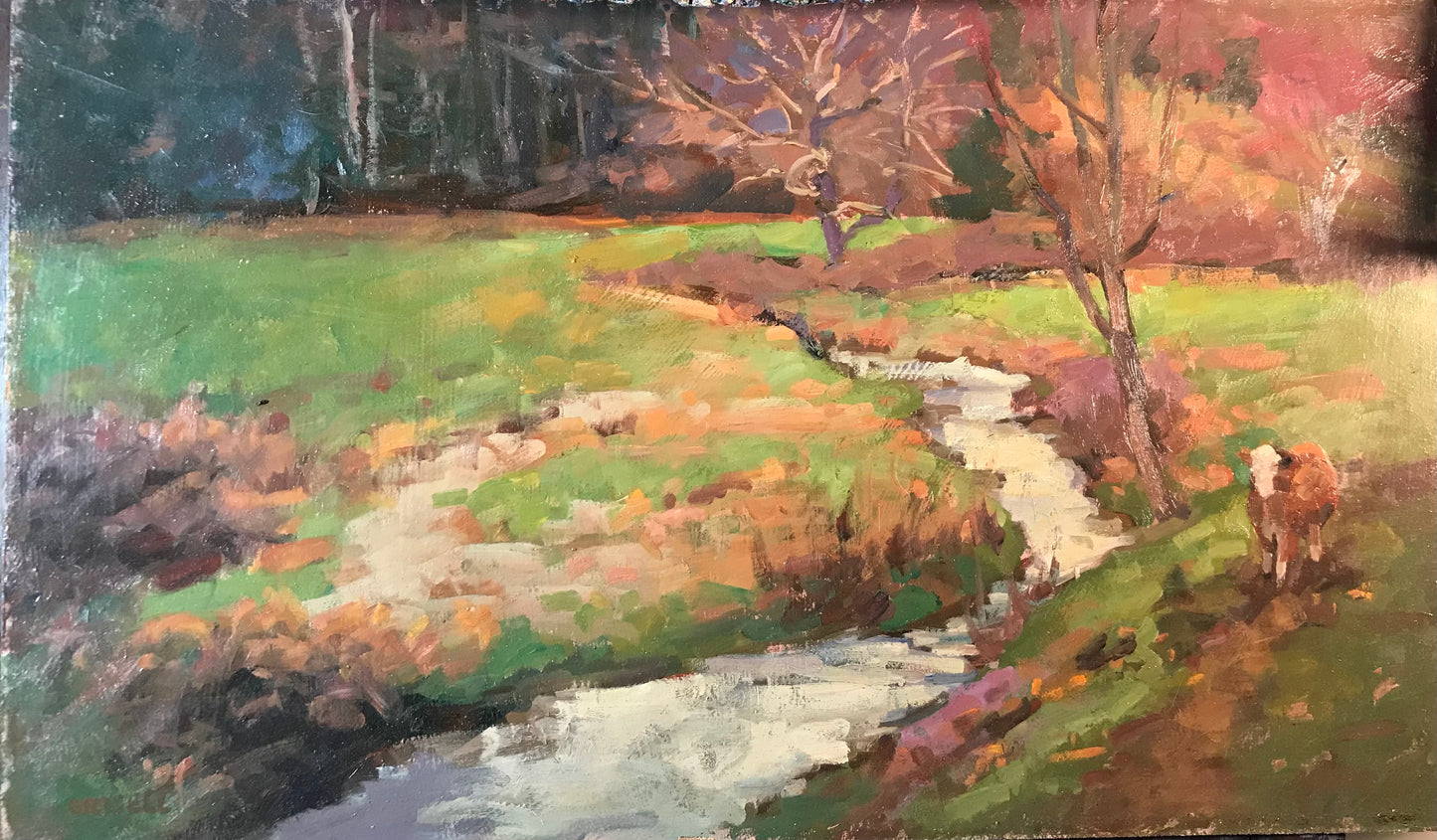 Hereford by the Brook (14 x 24 Inches)