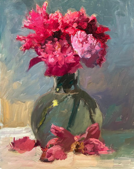 "Peonies and Fallen Petals" (20 x 16 Inches)