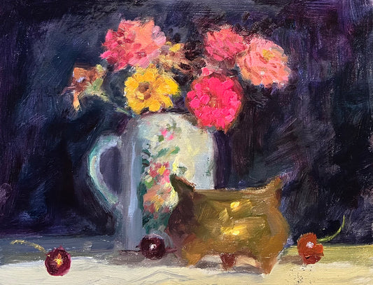 Zinnias and Painted Mug (11 x 14 Inches)