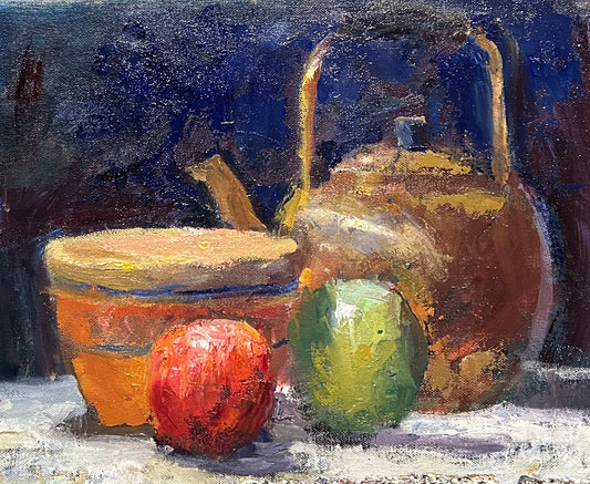 Teakettle, Apples, and Bowl (11 x 14 Inches)