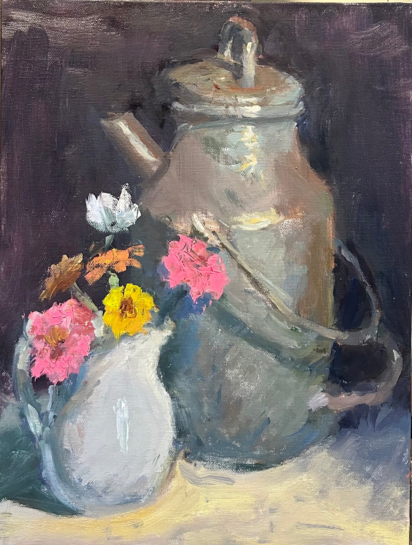 Milk Pail, Pitcher, and Zinnias (16 x 12 Inches)