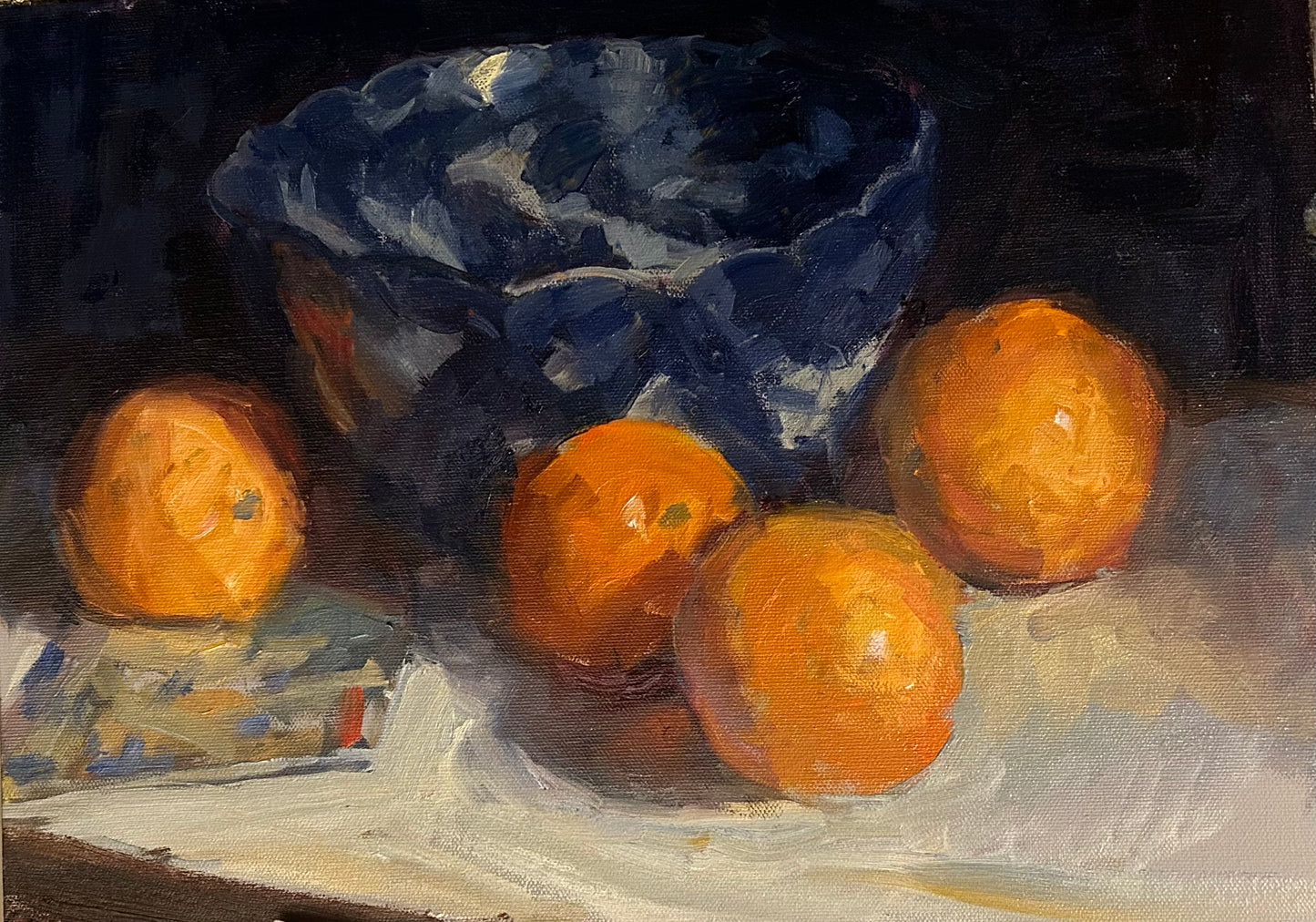 Oranges and Blue Bowl (12 x 16 Inches)
