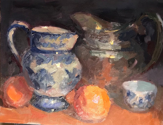 Oranges and Two Pitchers (11x 14 Inches)