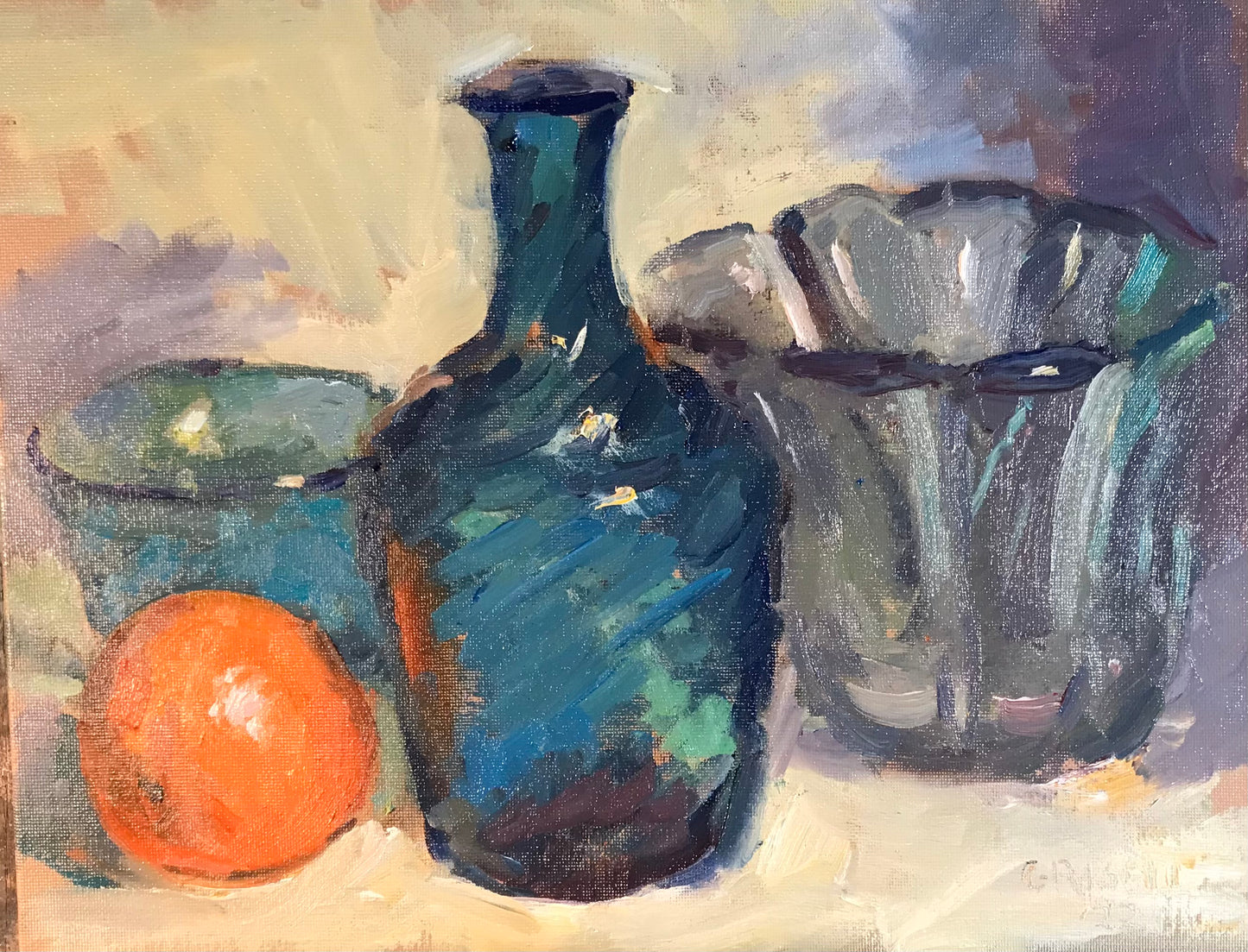 Orange with Blue Glassware (11 x 14 Inches)