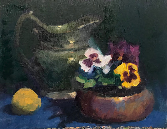 Pansies and Metal Pitcher (11 x 14 Inches)