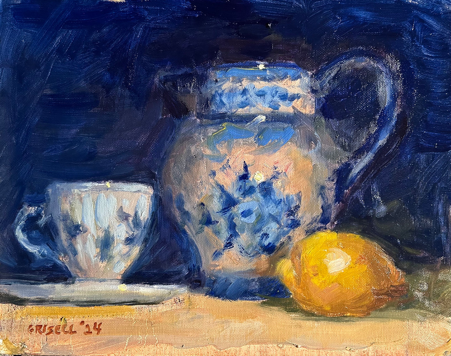 Pitcher and Delft Teacup (11 x 14 Inches)