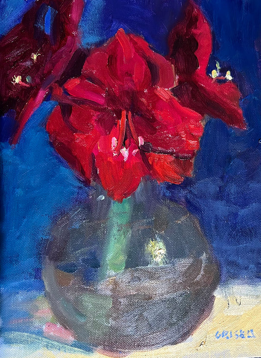 Red Amaryllis in Glass Vase (12 x 9 Inches)