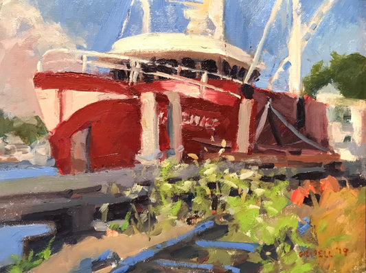 Red Boat in Stonington (14 x 18 Inches)