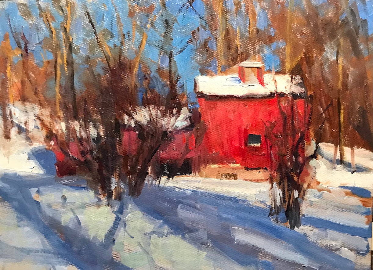 Snow Shadows and Barn (12 x 16 Inches)