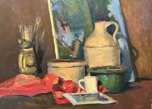 Still Life with Crocks and Brushes (20 x 27 Inches)