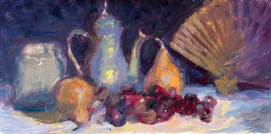 Still Life with Pears and Grapes (7 x 14 Inches)