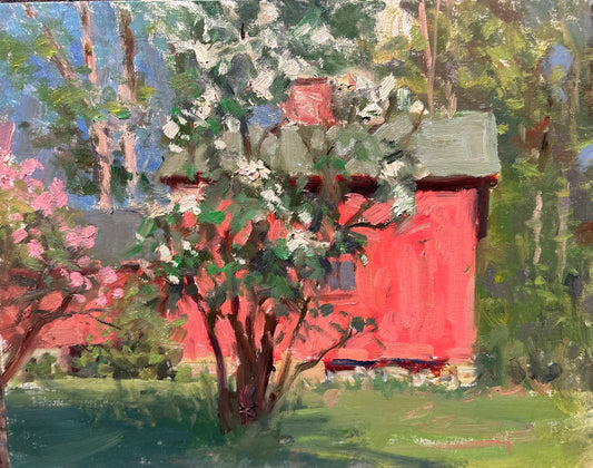 White Lilac and Barn (11 x 14 Inches)