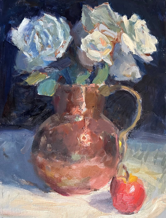 White Roses and Copper (16 x 12 Inches)