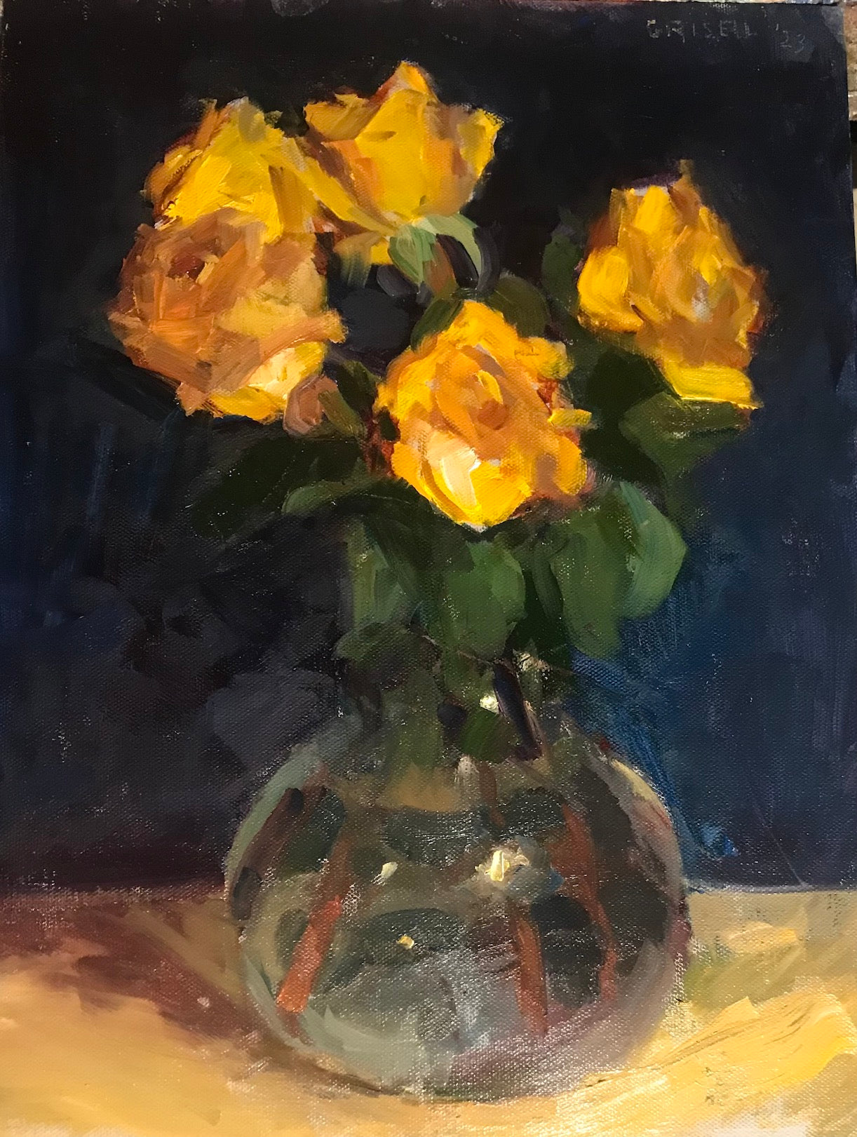 Yellow Roses in Glass Vase (16 x 12 Inches)