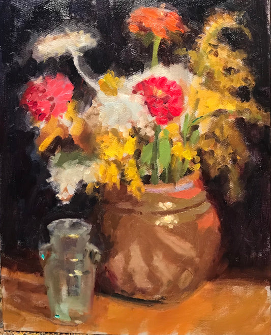Zinnias and Goldenrod (14 x 11 Inches)